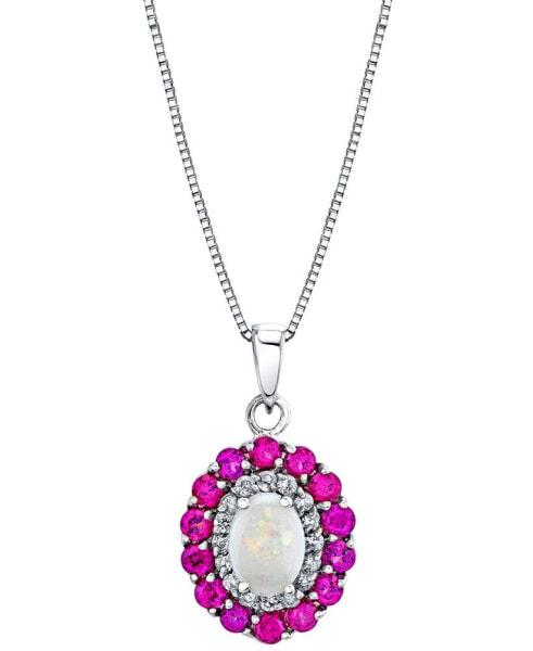 Multi-Gemstone (1-5/8 ct. t.w.) & Diamond (1/6 ct. t.w.) Oval Halo 18" Pendant Necklace in 10k White Gold