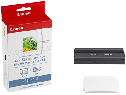 Canon KC-18IS Colour Ink + 54 x 86 mm Sticker Paper Set - 18 Sheets - White - Inkjet - 54 x 86 mm