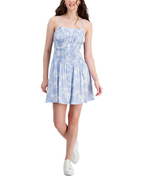 Juniors' Smocked Button-Front Dress