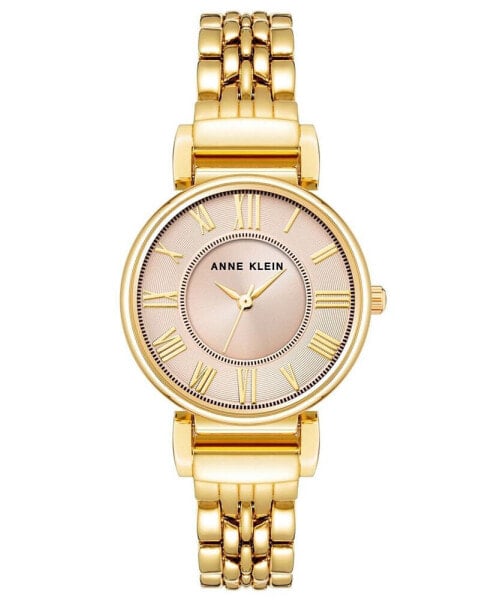 Women's Three Hand Quartz Round Gold-Tone Alloy Link Bracelet Watch, 30mm