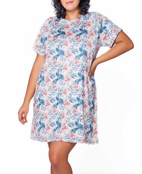 Danielle Plus Size Ultra Soft Floral Short Sleeve Lounge Dress