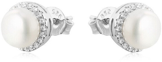 Silver earrings with gems pearls AGU131