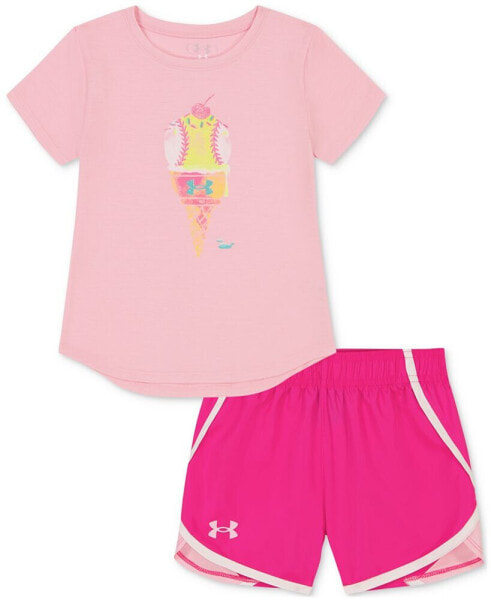 Toddler & Little Girls Ice Cream T-Shirt & Shorts, 2 Piece Set