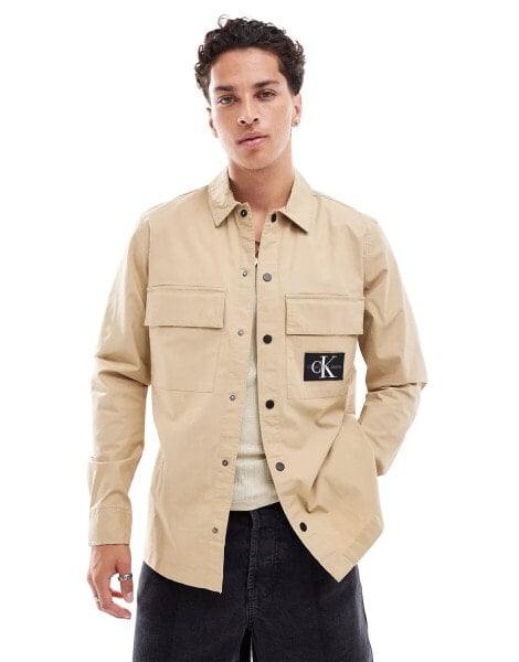 Calvin Klein Jeans cargo overshirt in beige