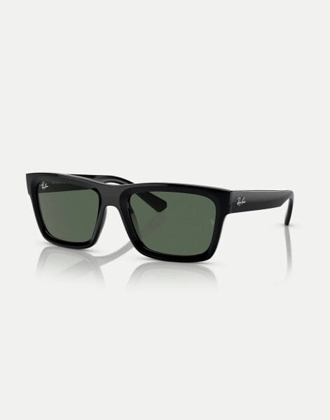 Ray-Ban warren rectangle sunglasses in black with green lens in black