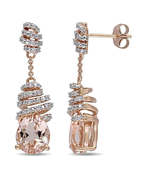 Morganite (4 1/2 ct. t.w.) and Diamond (1/5 ct. t.w.) Swirl Drop Earrings in 14k Rose Gold