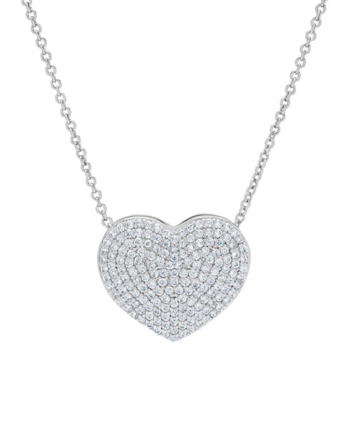 Silver Plated Brass Cubic Zirconia Pave Heart Necklace