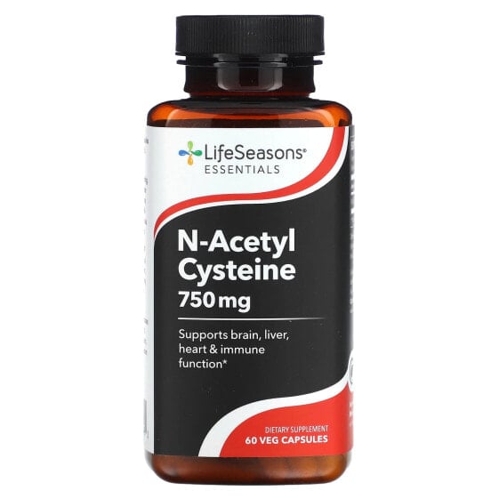 Антиоксидант LifeSeasons N-Acetyl Cysteine, 750 мг, 60 вегетарианских капсул (375 мг на капсулу)
