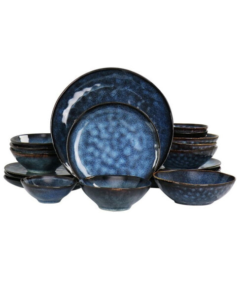 Посуда сервировочная Elama Reactive Glaze Amelia 20 Piece Round Stoneware Triple Bowl Dinnerware Set, Service for 4