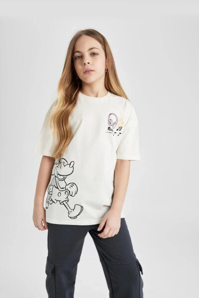 Kız Çocuk Disney Mickey & Minnie Oversize Fit Kısa Kollu Tişört C1029a824sm