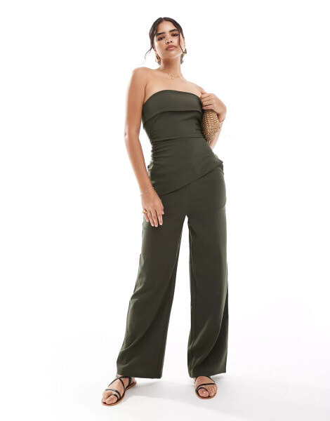 Mango drawstring relaxed co-ord trousers in dark khaki