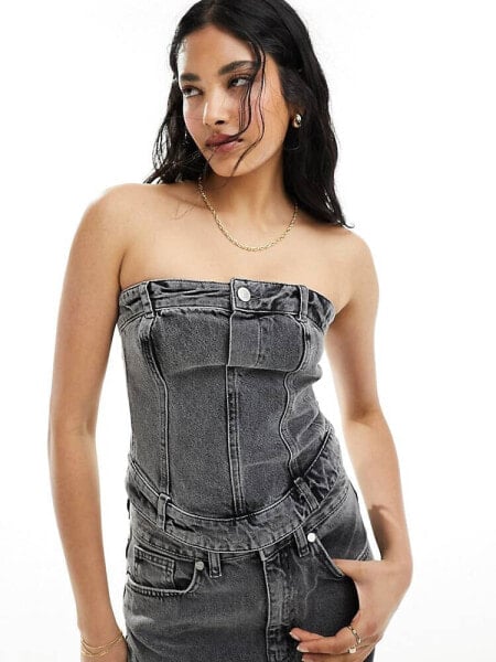 4th & Reckless denim corset co-ord in washed grey