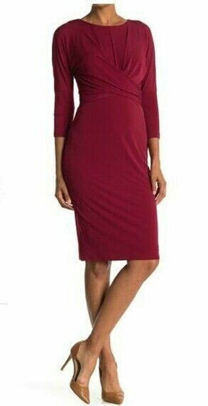 London Times 301279 Womens Red Wine 3/4 Sleeve Sheath Dress 12