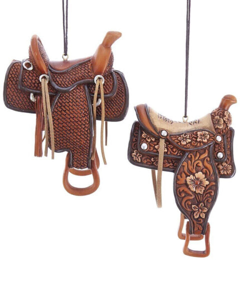 Kurt Adler Set Of 2 4In Resin Western Saddle Ornaments Multicolor Ns