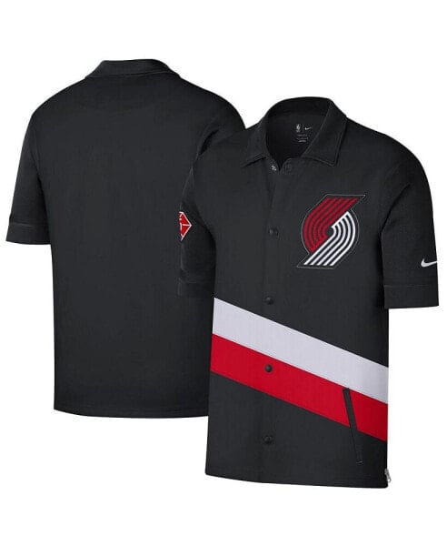 Men's Black, Red Portland Trail Blazers 2021/22 City Edition Therma Flex Showtime Short Sleeve Full-Snap Collar Jacket