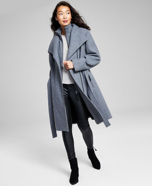 Women's Petite Belted Wrap Coat, Created for Macy's