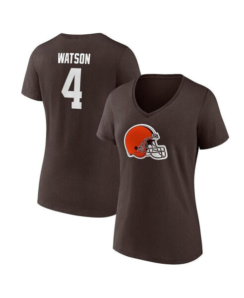 Women's Deshaun Watson Brown Cleveland Browns Player Icon Name and Number V-Neck T-shirt
