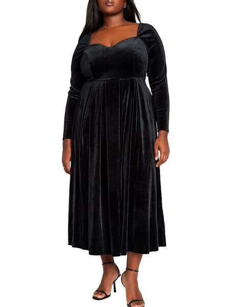 Plus Size Velvet Sweetheart Neckline Dress