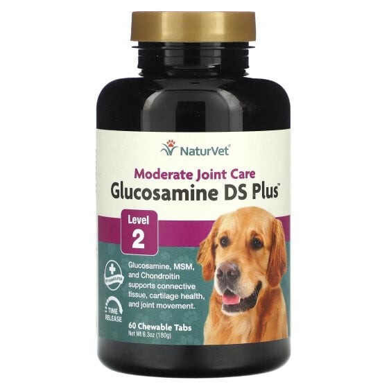 Витамины и добавки NaturVet Glucosamine DS Plus, Умеренный уход для суставов + Хондроитин и MSM, для собак и кошек, Уровень 2, 60 жев. таблеток, 180 г