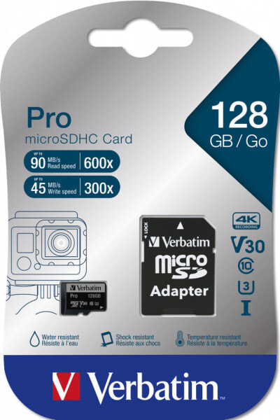 Verbatim Pro - 128 GB - MicroSDXC - Class 10 - UHS-I - 90 MB/s - 45 MB/s