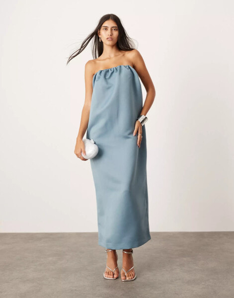 ASOS EDITION bandeau heavy satin maxi dress in blue