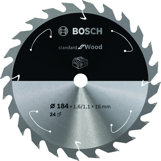 Bosch Kreissägeblatt für Akkusägen Standard for Wood, 184 x 1,6/1,1 x 16, 24 Zähne