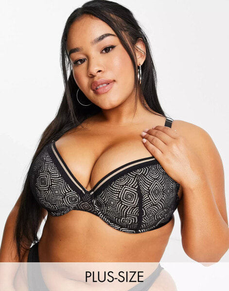 Dorina Curve Sunray geo lace lightly padded demi bra in black - BLACK