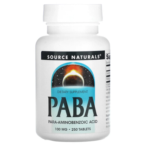 Витамины и минералы Source Naturals PABA, 100 мг, 250 таблеток