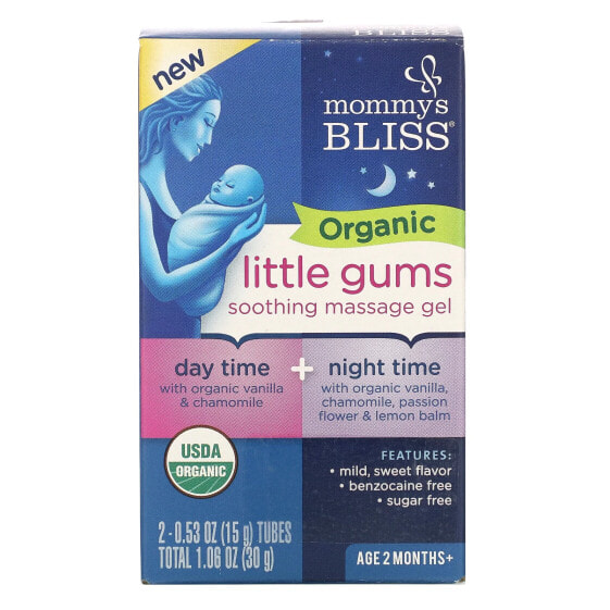 Массажный гель для зубков Organic, Little Gums, 2 месяца+, 2 тюбика по 15 г каждый, дневной/ночной pack, Mommy's Bliss