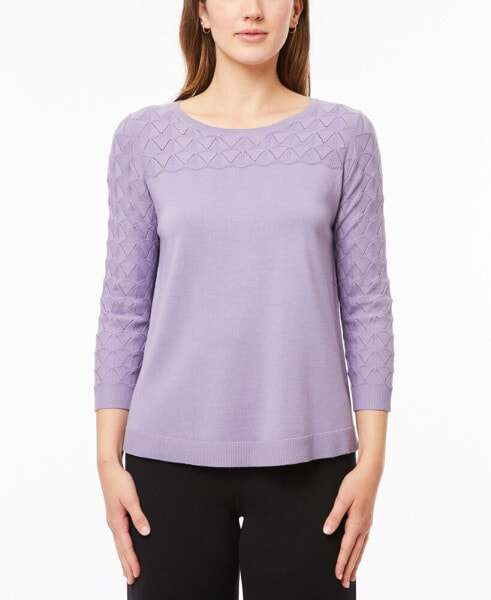 Women's Wave-Knit Scoop Neck 3/4-Sleeve Sweater