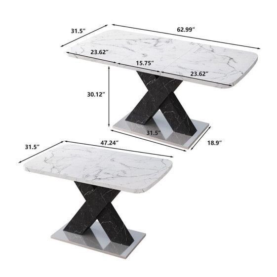 Stretchable White Marble Dining Table