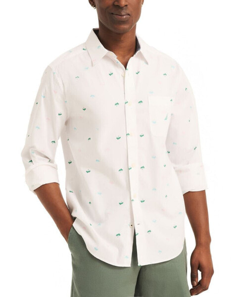 Men's Classic-Fit Colorful Palm Tree Print Oxford Long Sleeve Shirt
