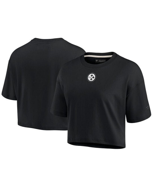 Women's Black Pittsburgh Steelers Super Soft Short Sleeve Cropped T-shirt