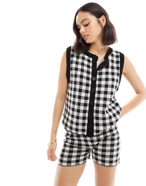 ASOS DESIGN oversized gingham waistcoat co ord in black