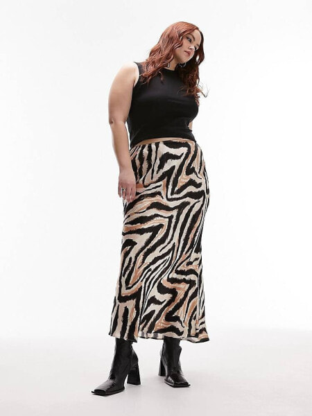Topshop Curve animal print maxi bias skirt in multi