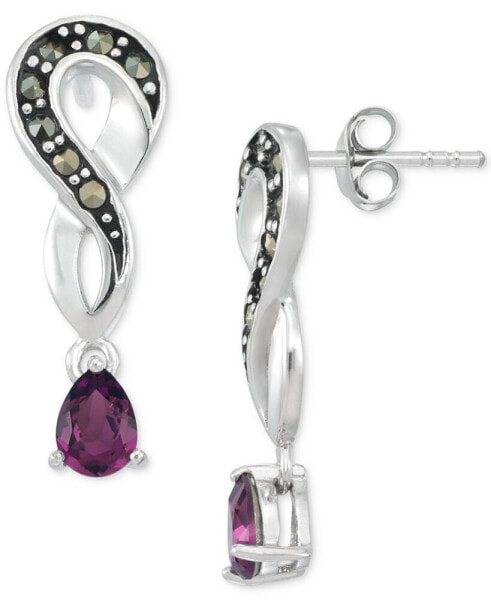 Amethyst (1/5 ct. t.w.) Pear-Shape & Marcasite (1/6 ct. t.w.) Twist Drop Earrings in Sterling Silver