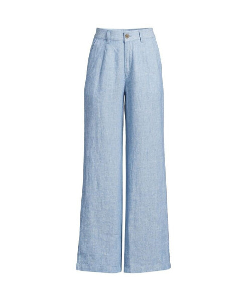 Petite High Rise Wide Leg Linen Pleated Pants