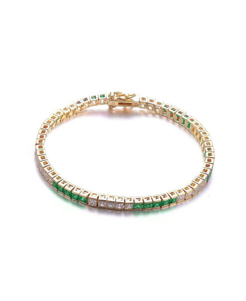 Cubic Zirconia Sterling Silver 14K Gold Plated Emerald 5 x5 Bracelet