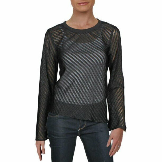 Rachel Rachel Roy Women's Ivy Striped Sheer Top Black XXL