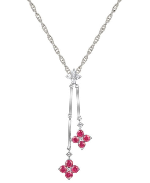 Macy's ruby (3/4 ct. t.w.) & Diamond (1/8 ct. t.w.) Double Flower 18" Lariat Necklace in Sterling Silver (Also in Sapphire & Emerald)