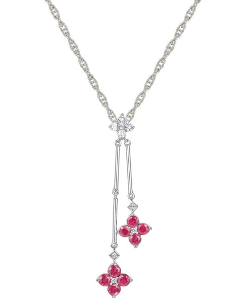 Ruby (3/4 ct. t.w.) & Diamond (1/8 ct. t.w.) Double Flower 18" Lariat Necklace in Sterling Silver (Also in Sapphire & Emerald)