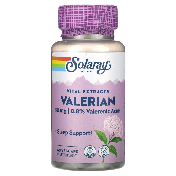 Витамин В6 от SOLARAY, Валериана, 50 мг, 60 вегкапс