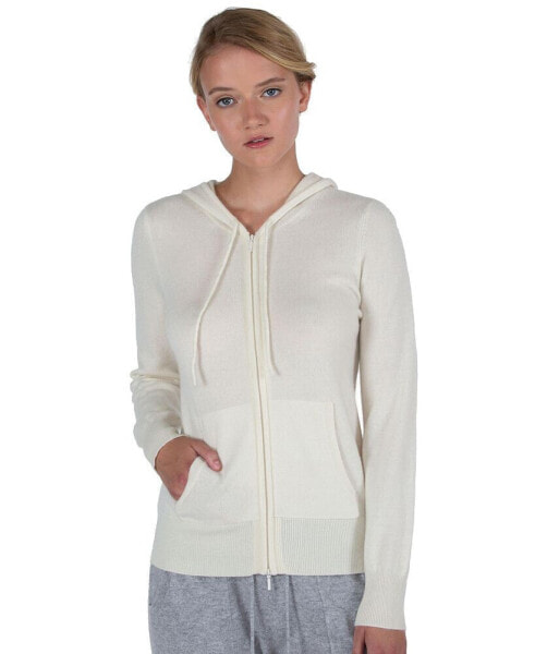 Women's 100% Pure Cashmere Long Sleeve Zip Hoodie Cardigan Sweater (1573, Petal Pink, Medium )