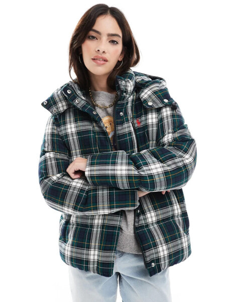 Polo Ralph Lauren Country plaid puffer jacket with logo in green check