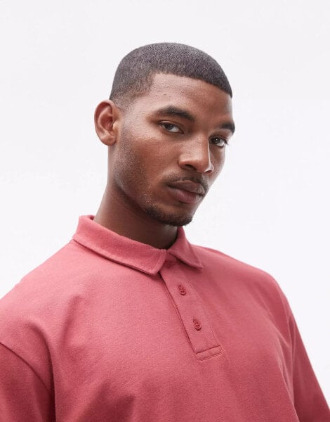 Topman relaxed fit polo in washed red - RED