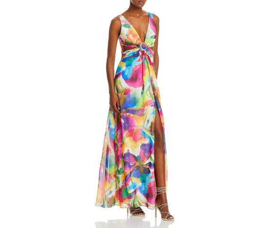 Liv Foster Womens Crisscross Cutout Gown Multi Size 4