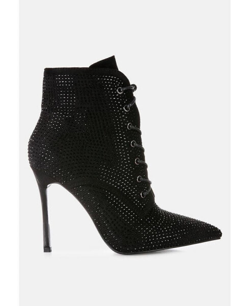 head on faux suede diamante ankle boots