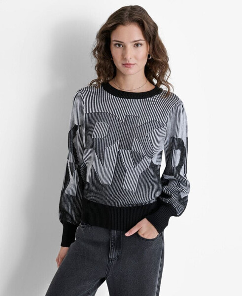 Women's Logo-Transfer Ribbed Crewneck Sweater