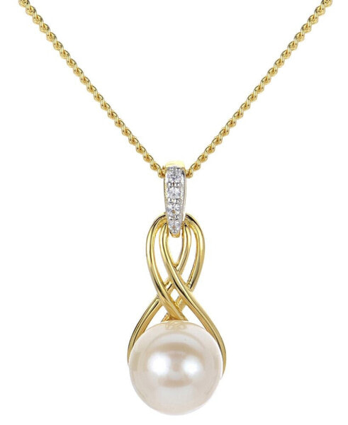 Cultured Freshwater Pearl (8mm) & Lab-Created White Sapphire Accent Twist 18" Pendant Necklace in 14k Gold-Plated Sterling Silver