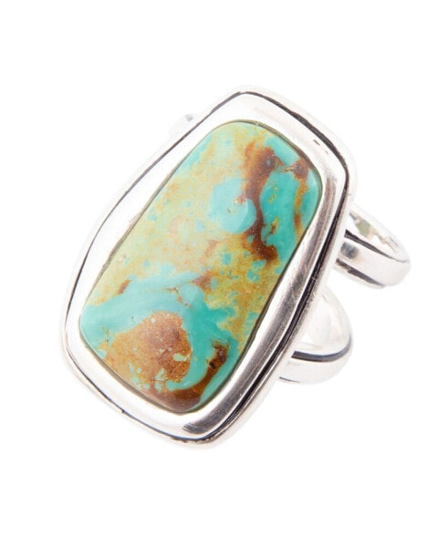 Precious Genuine Turquoise Sterling Silver Rectangle Ring